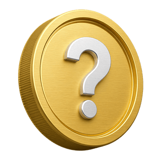 A decorative 3D gold coin bearing a question mark on the FAQ page